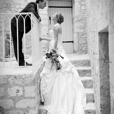 Reportage mariage, photo du couple en noir et blanc