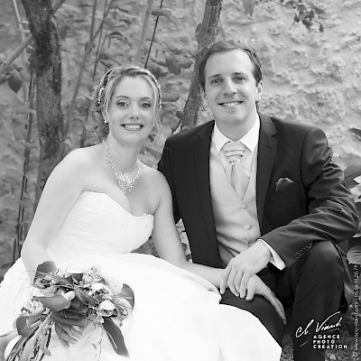 Reportage mariage, photo du couple en noir et blanc