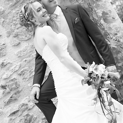 Reportage mariage, photo du couple en noir et blanc