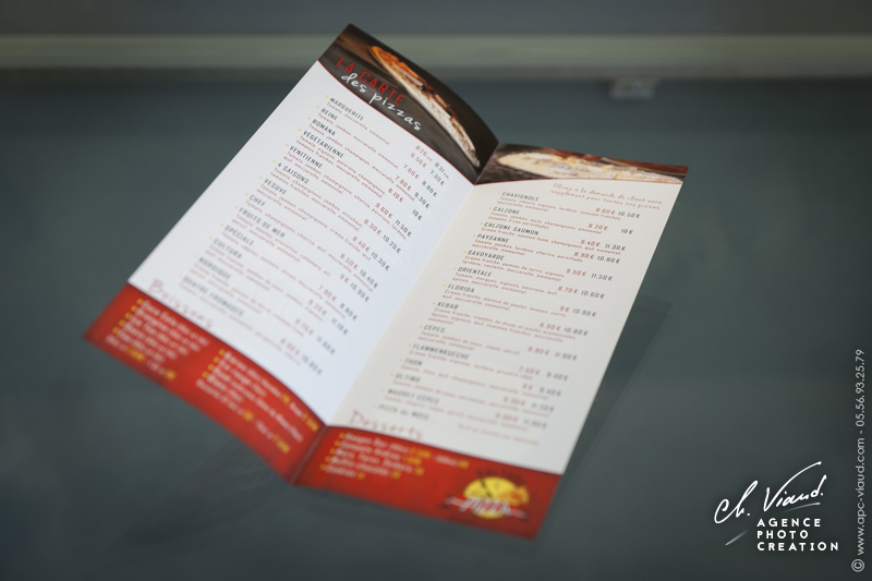 création de menu pour une pizzeria
