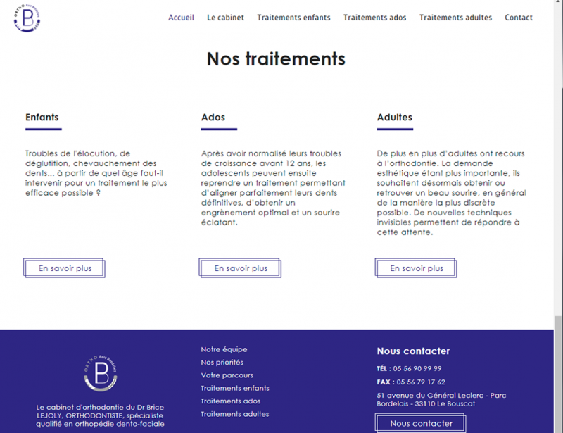Page qui explique les traitements d'orthodontie en fonction des tranches d'âge.