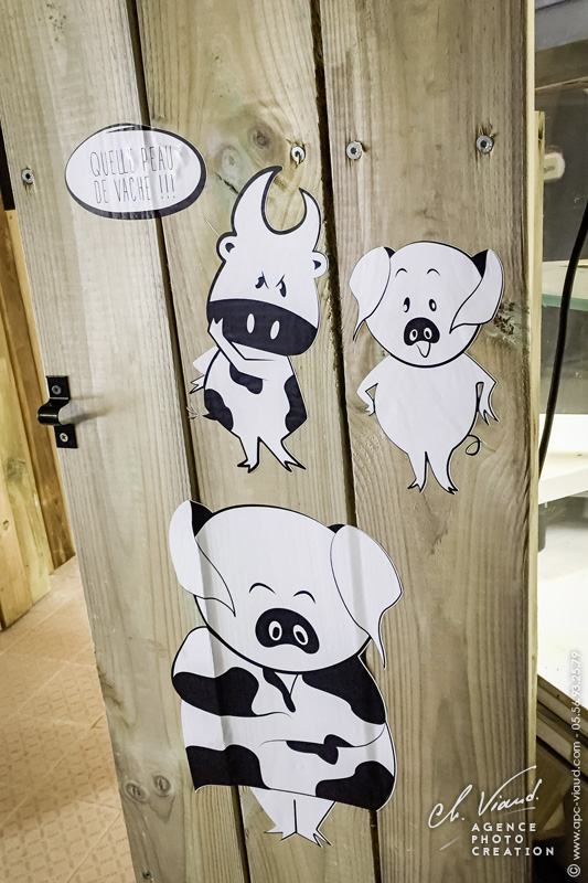 Création d'enseignes, d'ardoises et de stickers personnalisés pour un stand de boucher sur le marché des capucins à bordeaux